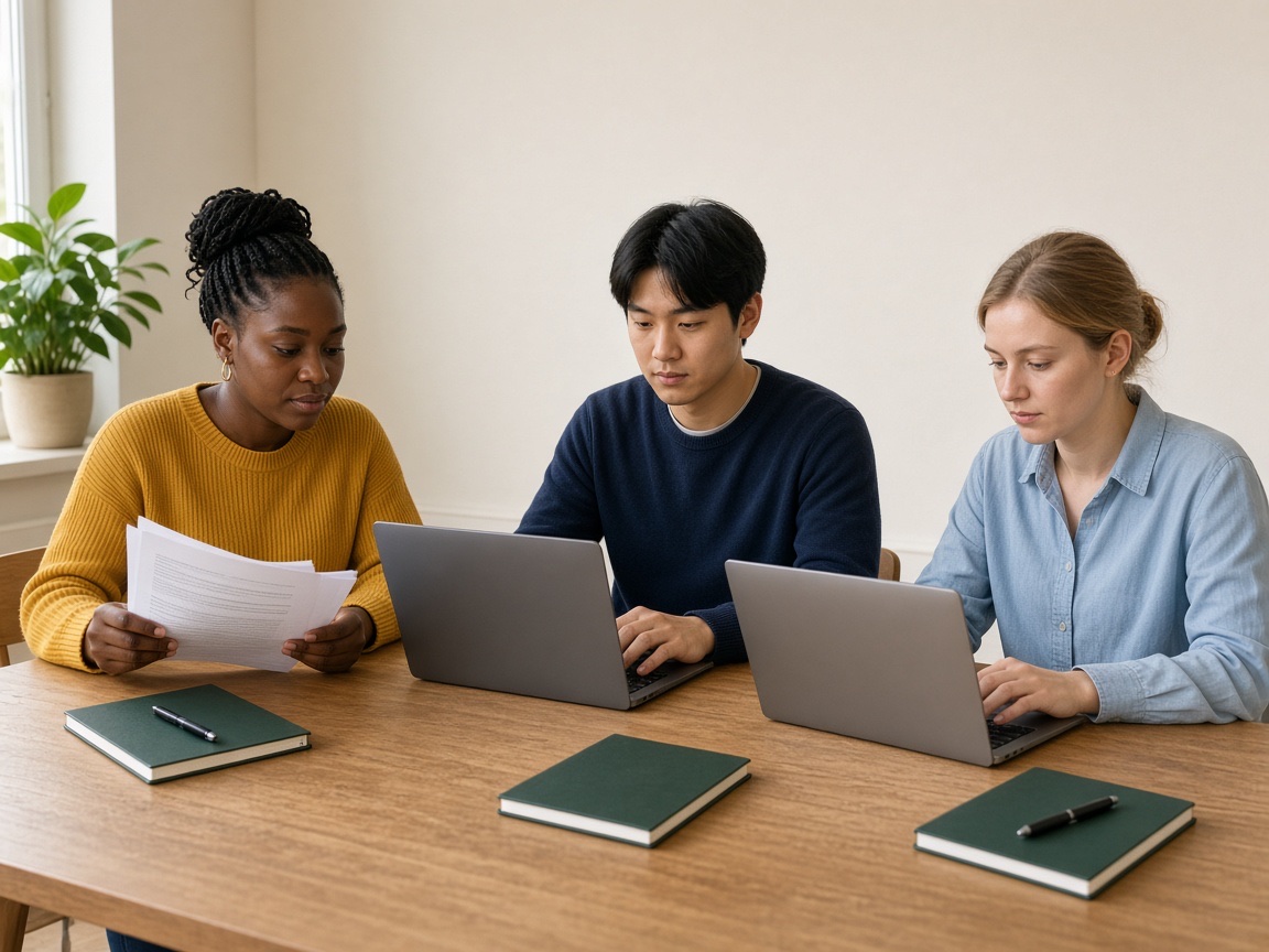 Trois apprenants débutants : lire le module, taper le code, valider