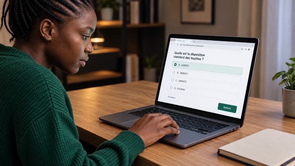 Une apprenante passe un examen de passage dans le navigateur